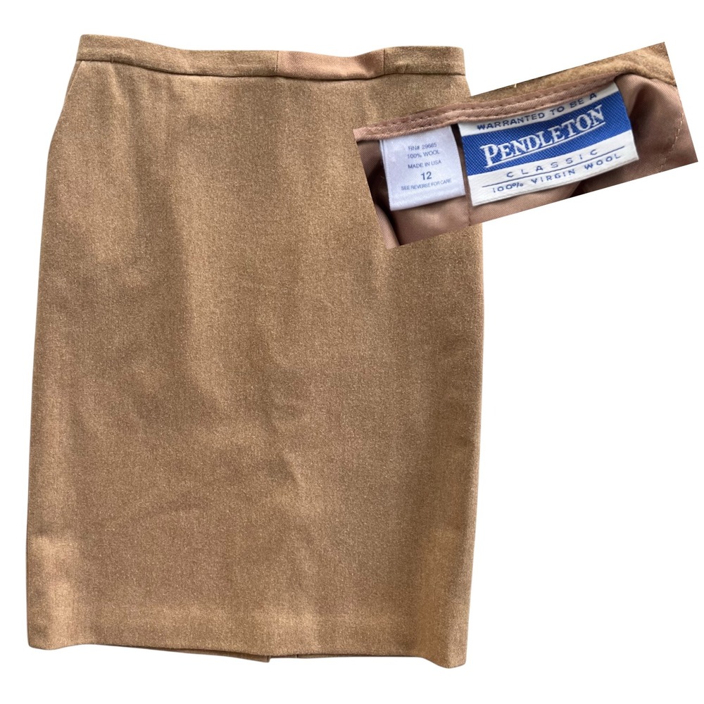 Pendleton Classic Women 12 Camel Brown 100% Virgin Wool Pencil Skirt USA Vintage
